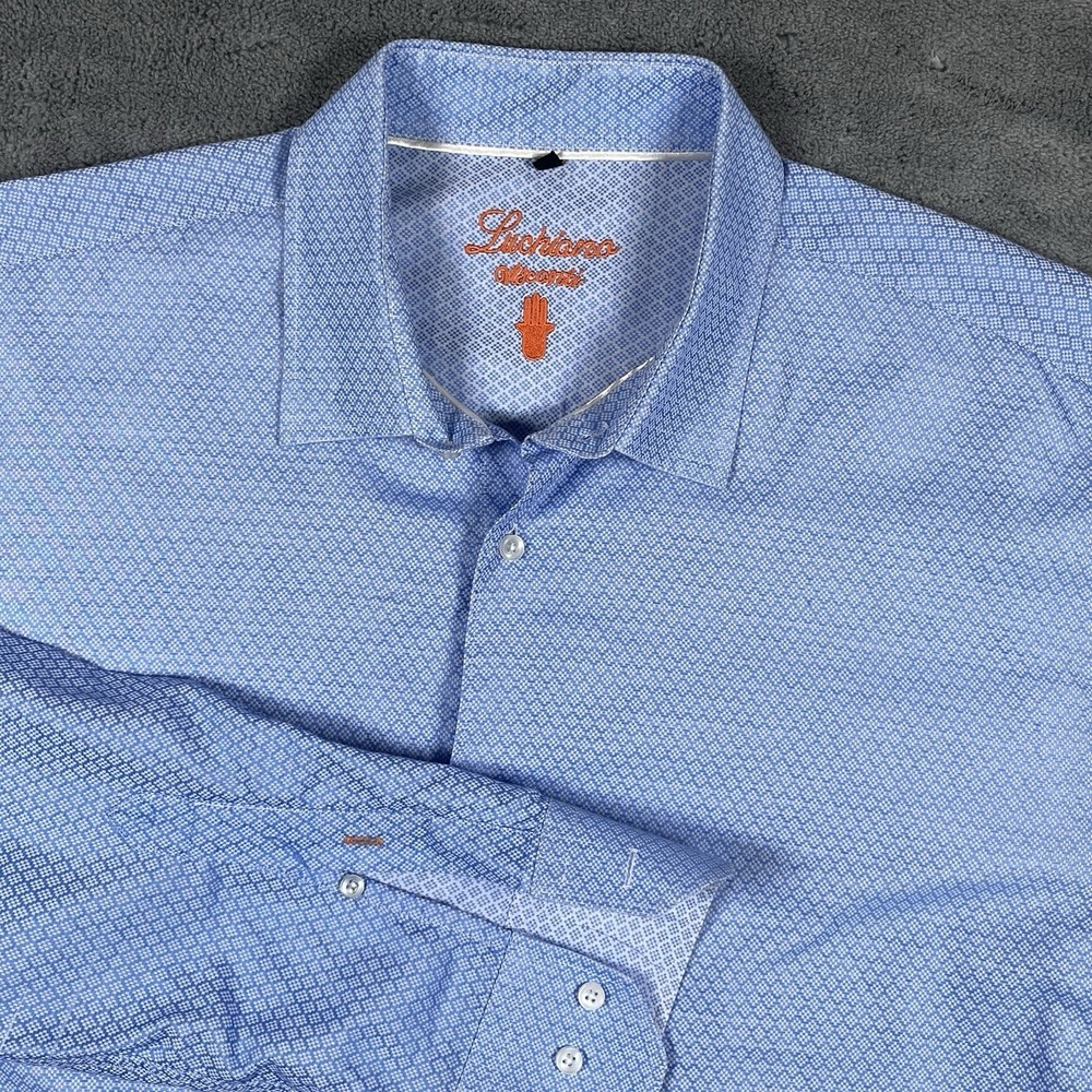 Luchiano Visconti Men's Blue Geometric Button Up Shirt Long Sleeve Size 2XLT
